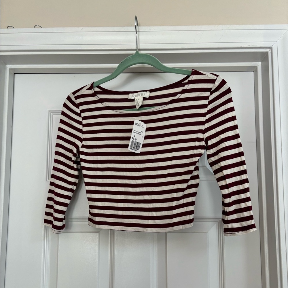 Forever 21 Maroon and White Striped Crop Top